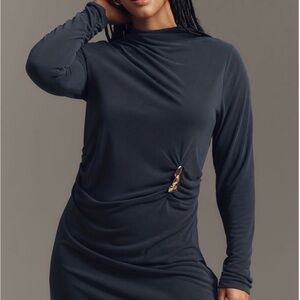 Anthropologie Charcoal Mini Dress with Gold Accent